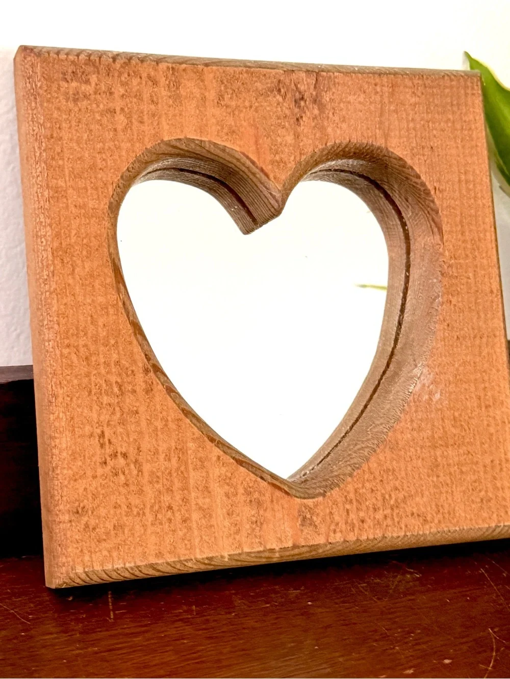 Vintage Wood Heart Mirror Wall Hanging 7” Cottagecore Boho Whimsical Home Decor